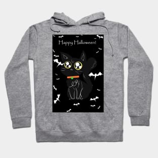 Happy Halloween - Black Big Eyed Cat Hoodie